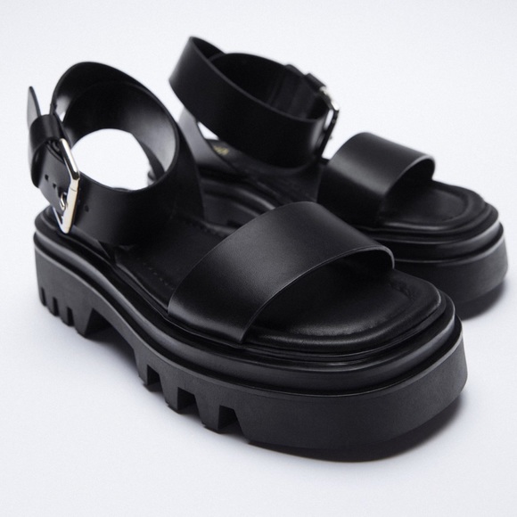 NWOT Zara Lug Sole Leather sandals - Picture 1 of 8
